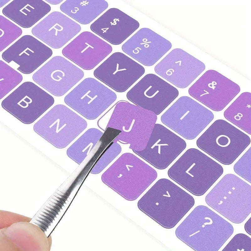 2pcs English Keyboard Stickers with Tweezer, Universal Keyboard Sticker Purple Background with White Lettering