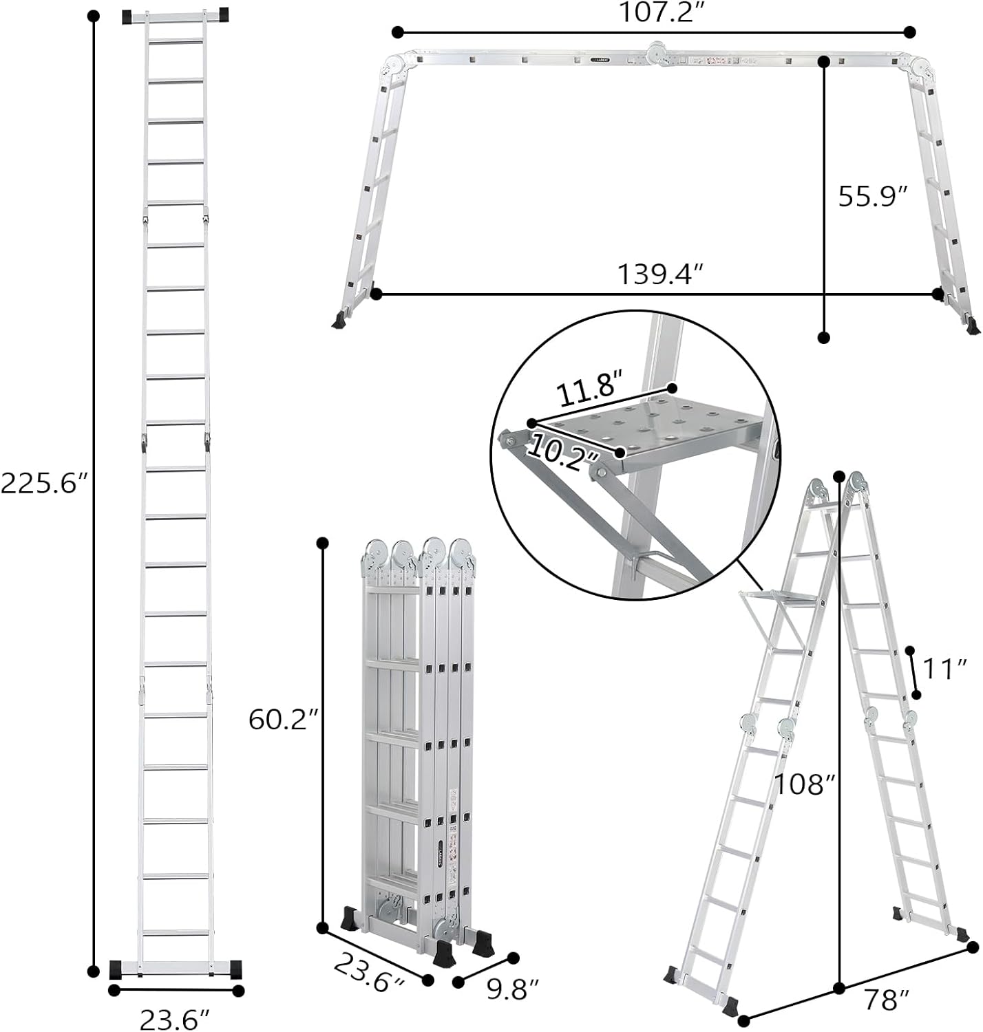 7-in-1 Aluminum Extension Ladder | Folds for Easy Storage