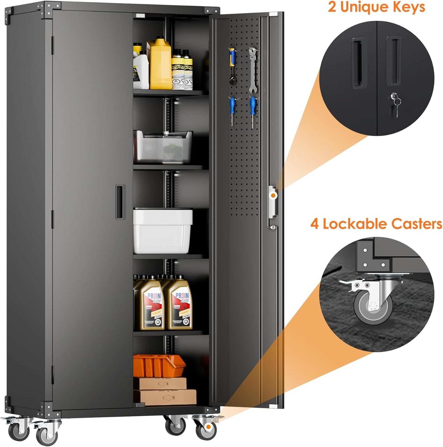 Large Locking Tool Storage on Wheels 🛒🔒 | Adjustable Shelves, 600LBS Capacity
