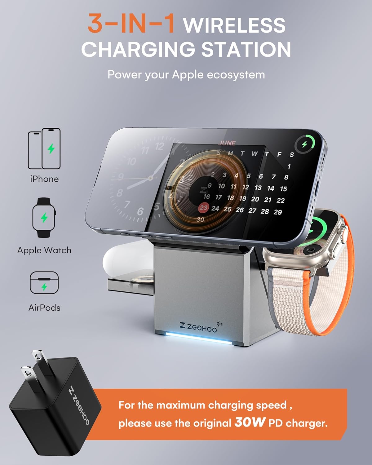 Qi2 Fast Wireless Charger: All-in-One Dock for iPhone, Apple Watch & AirPods