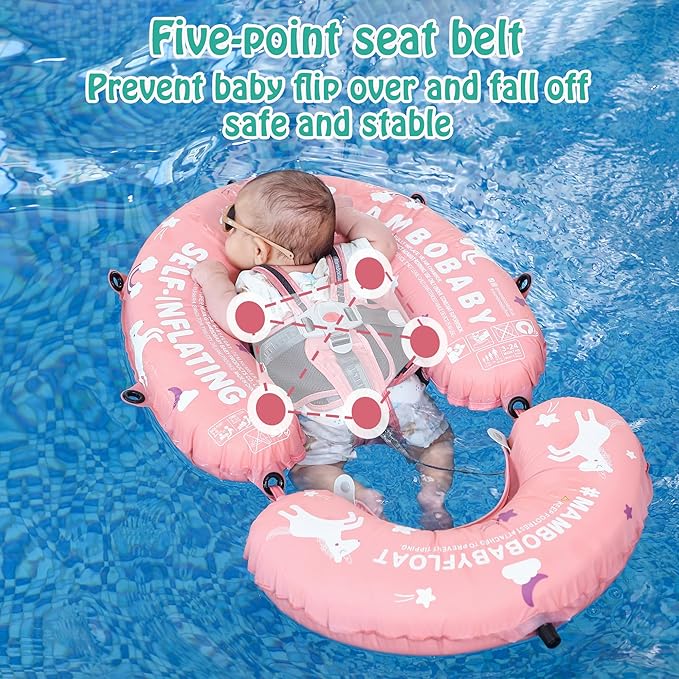Portable Baby Float with Canopy - 3-in-1 Self-Inflating Pool Float for Infants & Toddlers (3-24 Months, 40lb)