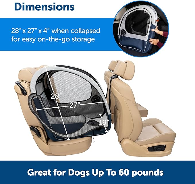 Portable Dog Car Crate | Foldable Carrier with Seatbelt Security