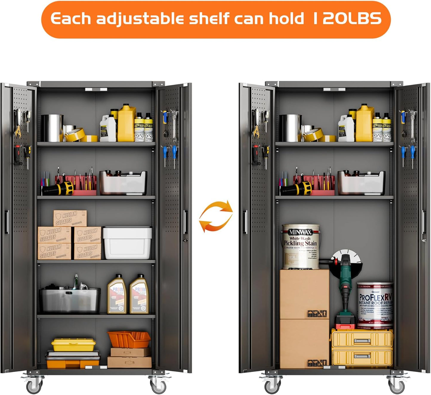 Large Locking Tool Storage on Wheels 🛒🔒 | Adjustable Shelves, 600LBS Capacity