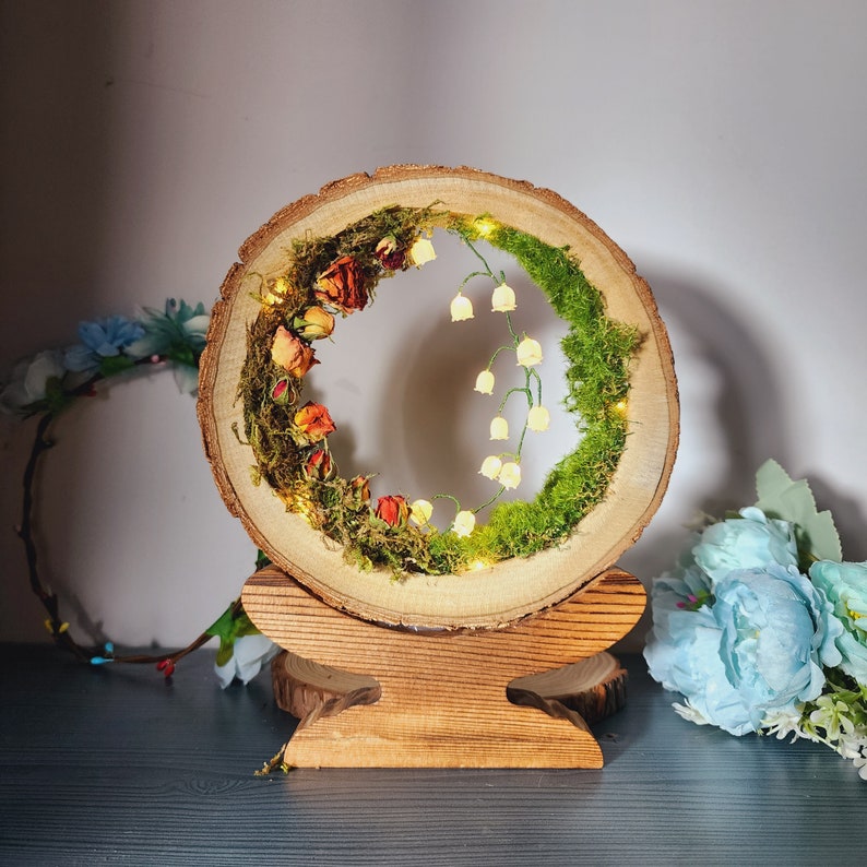 Handcrafted Crystal Mushroom Night Light - Unique Wooden Lamp Gift