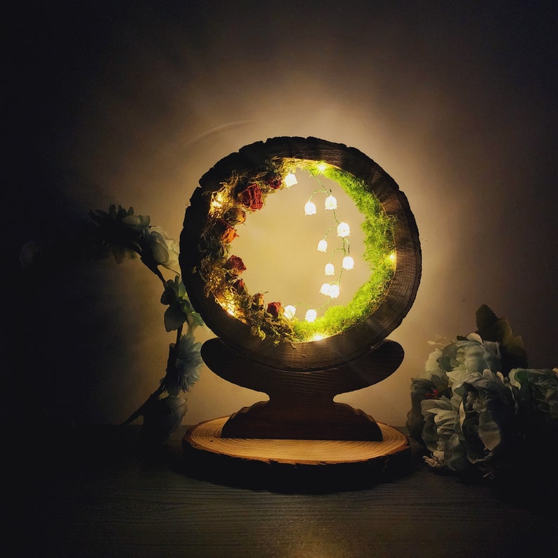 Handcrafted Crystal Mushroom Night Light - Unique Wooden Lamp Gift