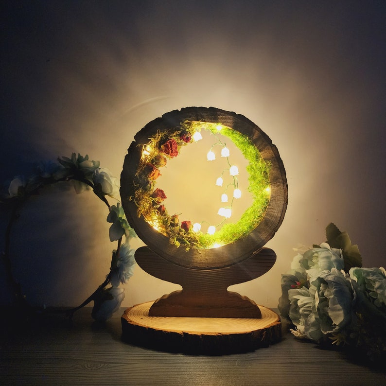 Handcrafted Crystal Mushroom Night Light - Unique Wooden Lamp Gift