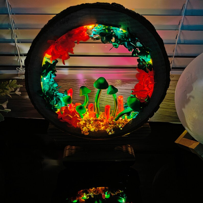 Handcrafted Crystal Mushroom Night Light - Unique Wooden Lamp Gift