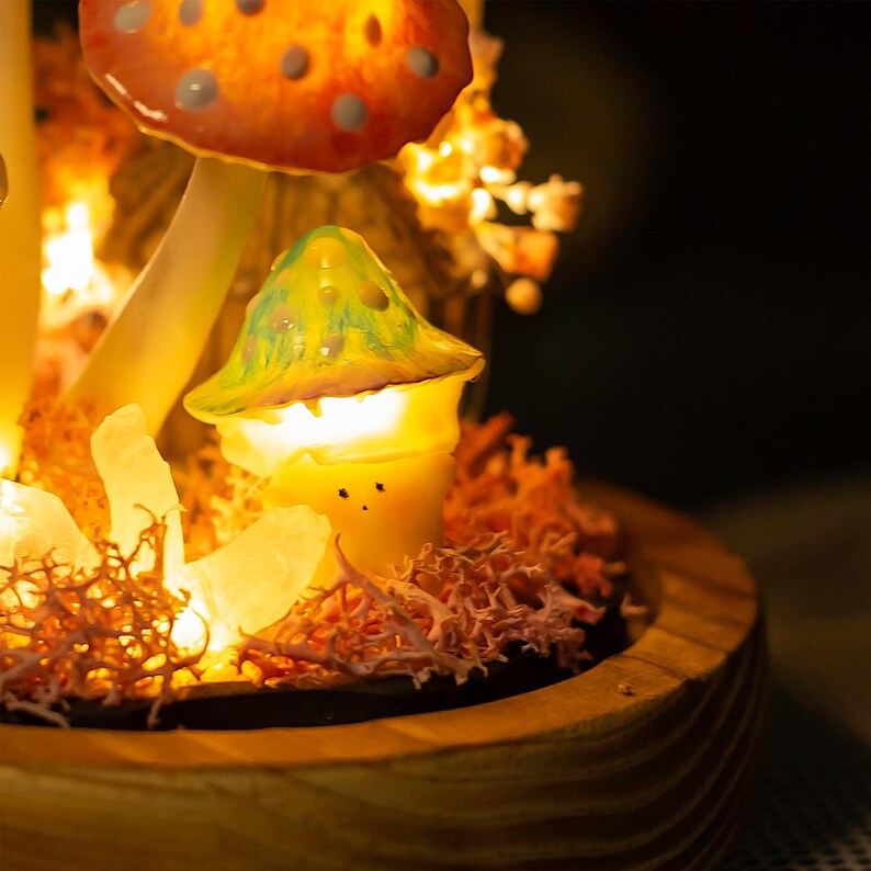 Handcrafted Crystal Mushroom Night Light - Unique Wooden Lamp Gift