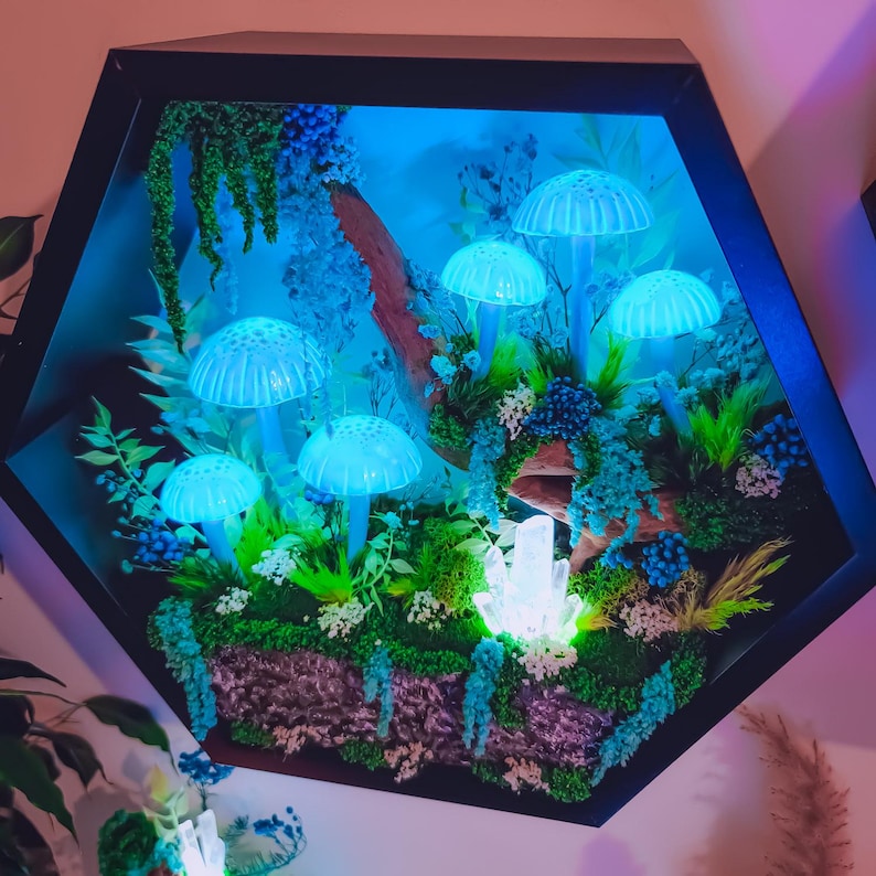 Handcrafted Crystal Mushroom Night Light - Unique Wooden Lamp Gift