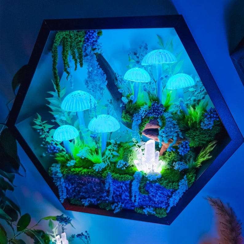 Handcrafted Crystal Mushroom Night Light - Unique Wooden Lamp Gift