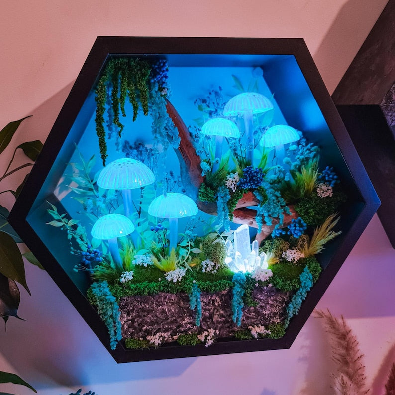 Handcrafted Crystal Mushroom Night Light - Unique Wooden Lamp Gift