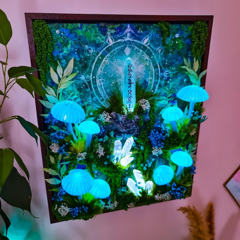 Handcrafted Crystal Mushroom Night Light - Unique Wooden Lamp Gift