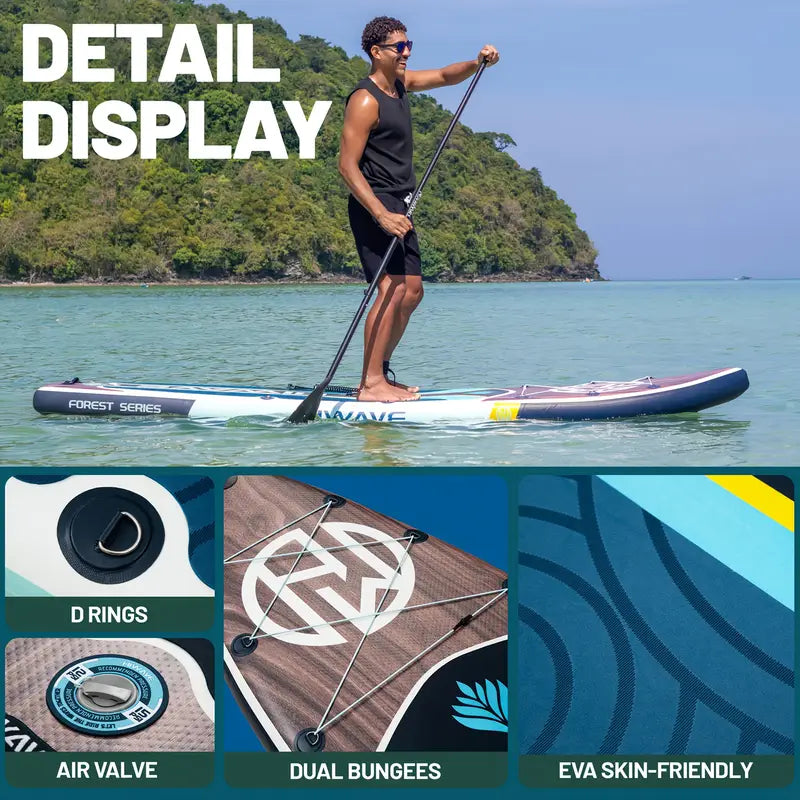 Ultra-Stable Inflatable SUP - 11ft Wood Design, Includes Full Kit