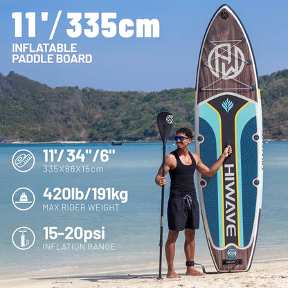 Ultra-Stable Inflatable SUP - 11ft Wood Design, Includes Full Kit