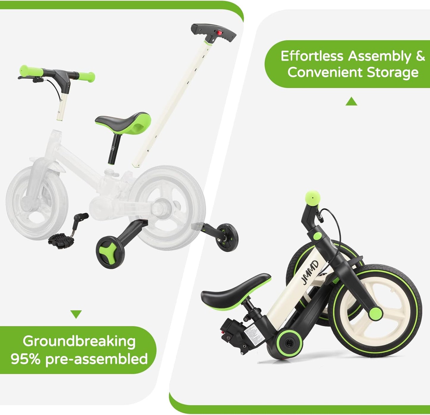 6-in-1 Toddler Bike & Stroller | Foldable Push Bike w/Training Wheels