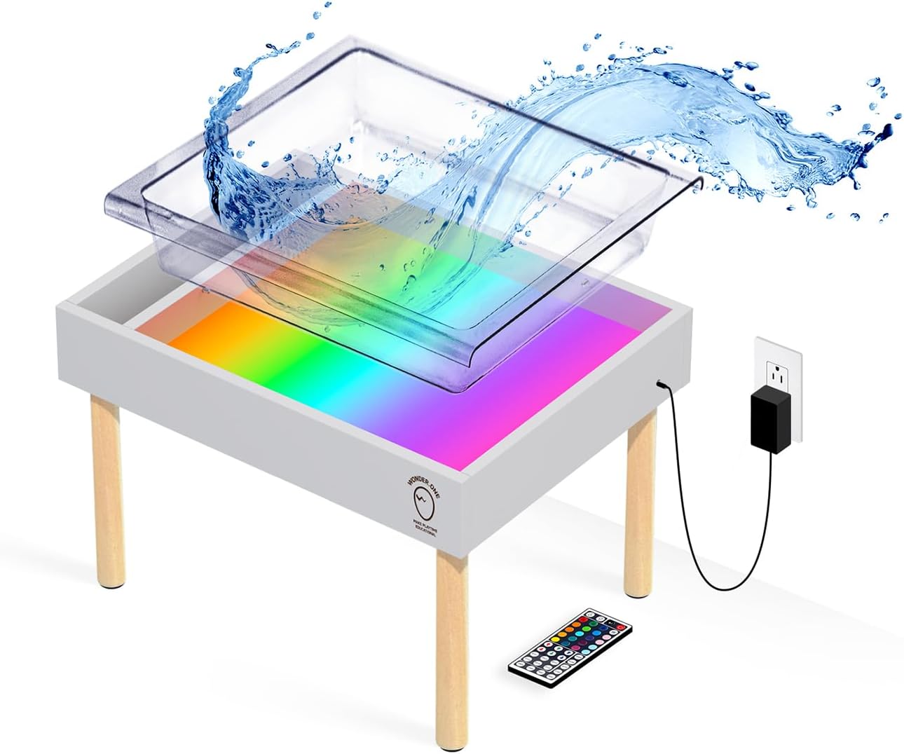 Adjustable Kids Sensory Table with LED Lights & Water Play