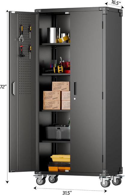 Large Locking Tool Storage on Wheels 🛒🔒 | Adjustable Shelves, 600LBS Capacity