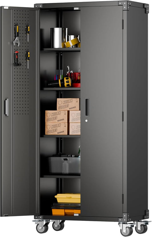 Large Locking Tool Storage on Wheels 🛒🔒 | Adjustable Shelves, 600LBS Capacity