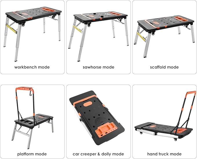Portable 7-in-1 Workbench & Cart - Fold Flat, Heavy Duty Steel Frame