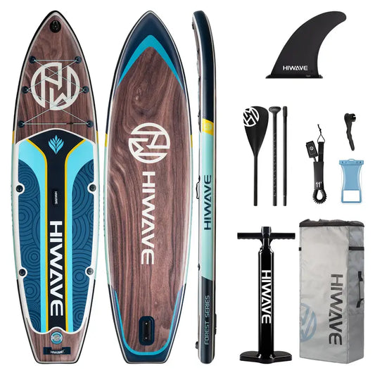 Ultra-Stable Inflatable SUP - 11ft Wood Design, Includes Full Kit