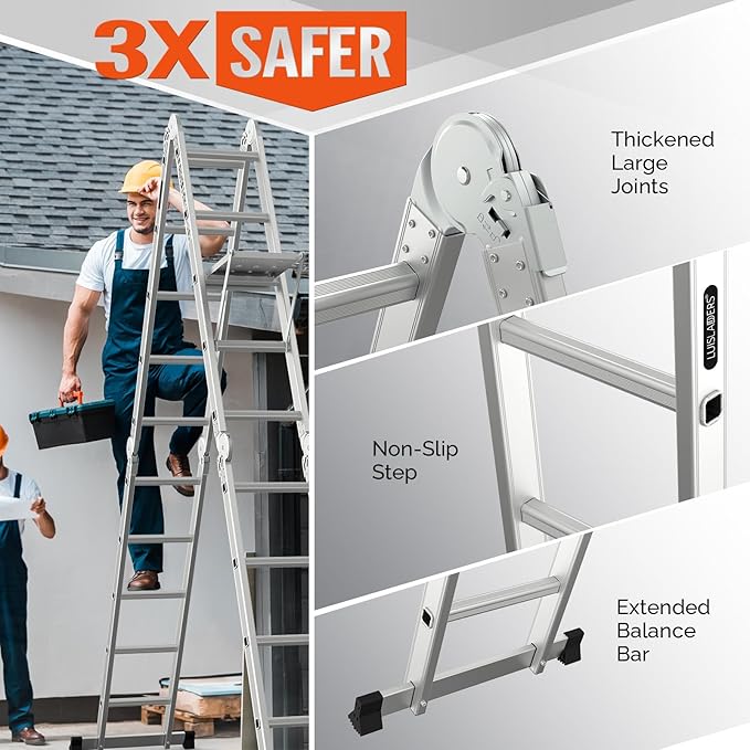 7-in-1 Aluminum Extension Ladder | Folds for Easy Storage