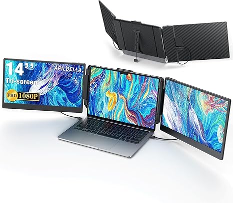 Triple Screen Extender for Laptop - 14" Portable FHD Monitor, Plug & Play
