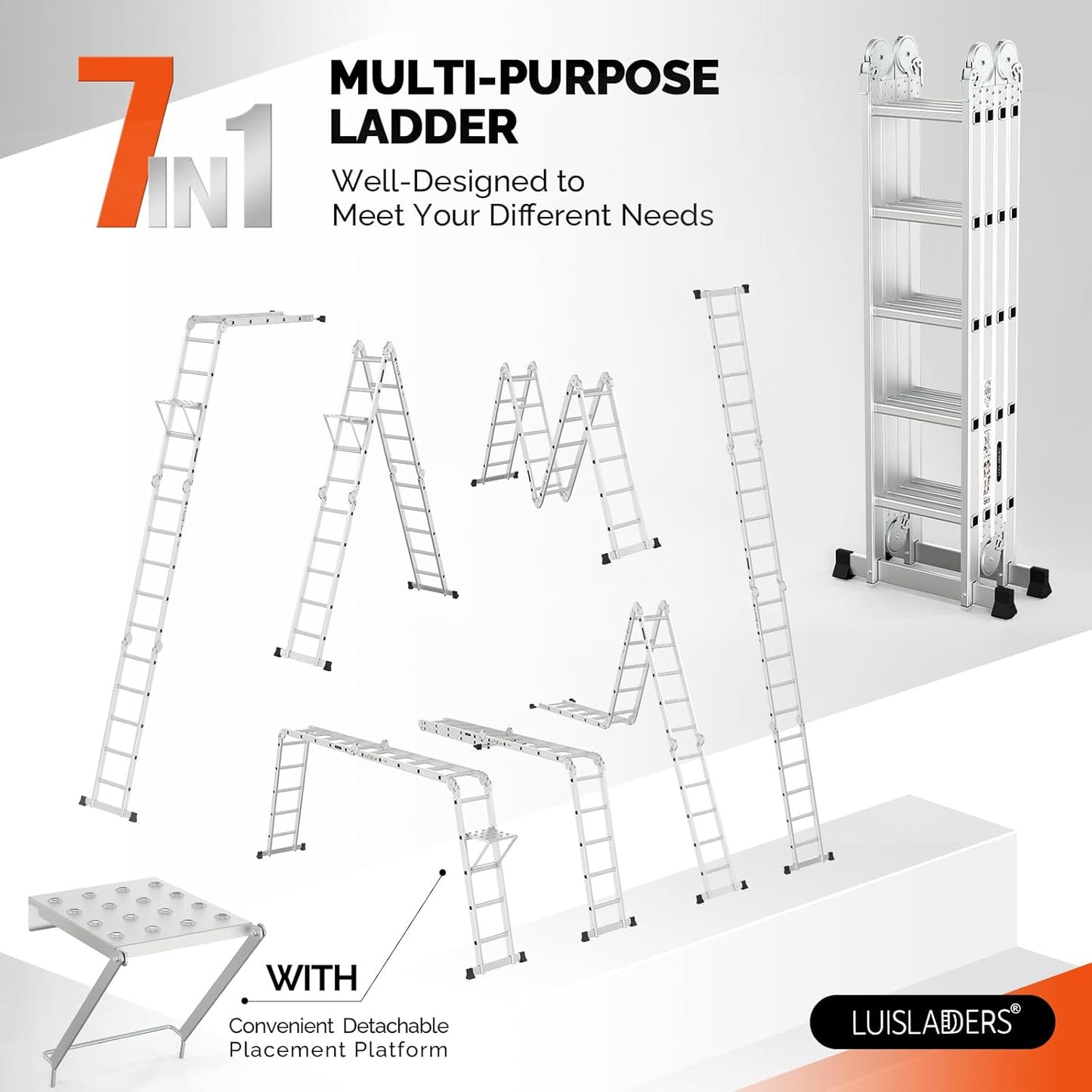 7-in-1 Aluminum Extension Ladder | Folds for Easy Storage