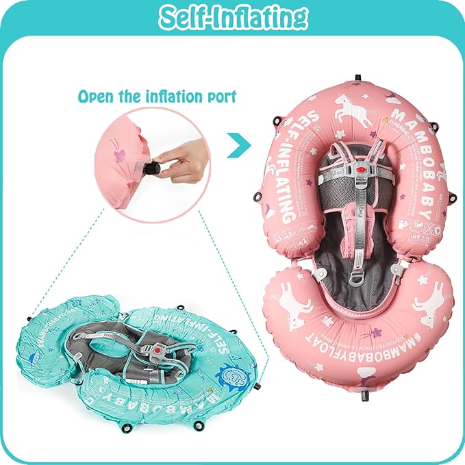 Portable Baby Float with Canopy - 3-in-1 Self-Inflating Pool Float for Infants & Toddlers (3-24 Months, 40lb)