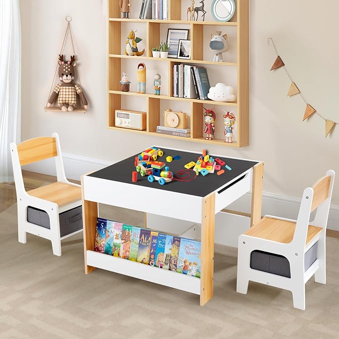 🎈4-in-1 Kids Activity Desk & Chair Set w/ Storage | Reversible Table