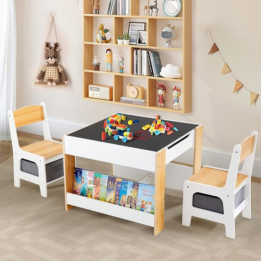 🎈4-in-1 Kids Activity Desk & Chair Set w/ Storage | Reversible Table