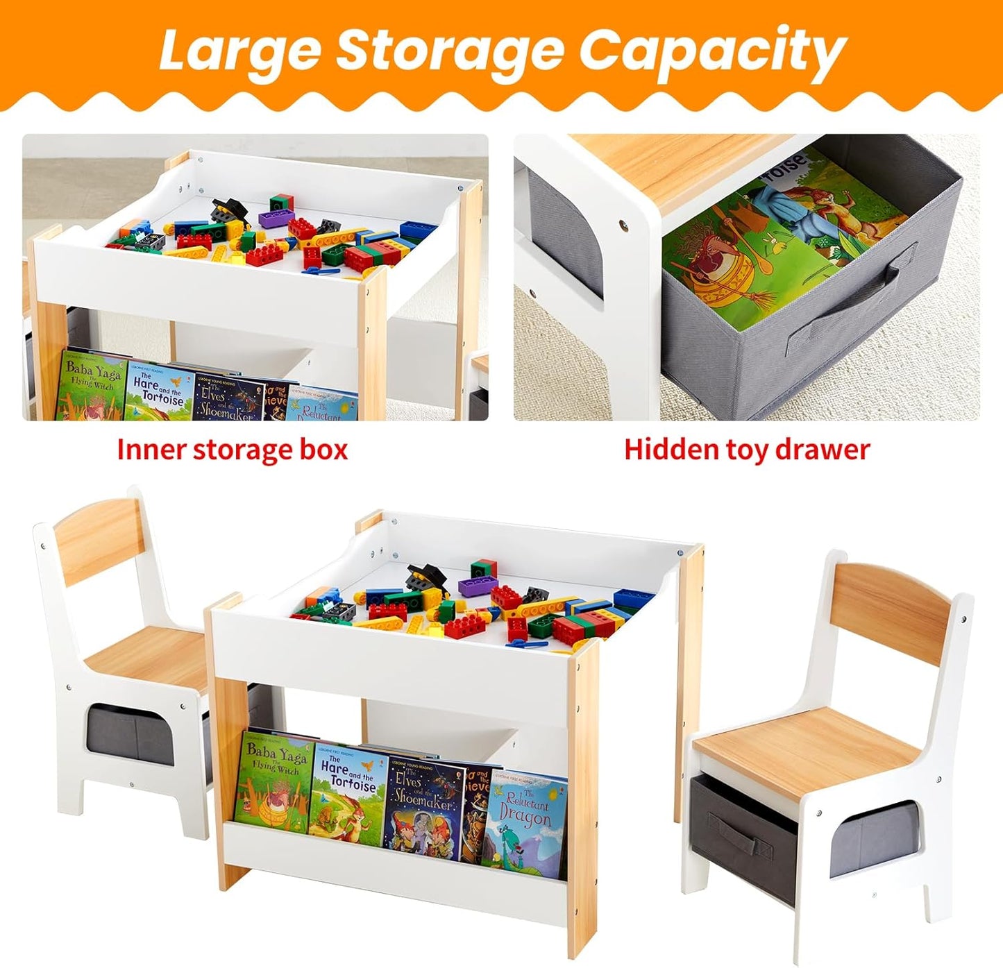 🎈4-in-1 Kids Activity Desk & Chair Set w/ Storage | Reversible Table