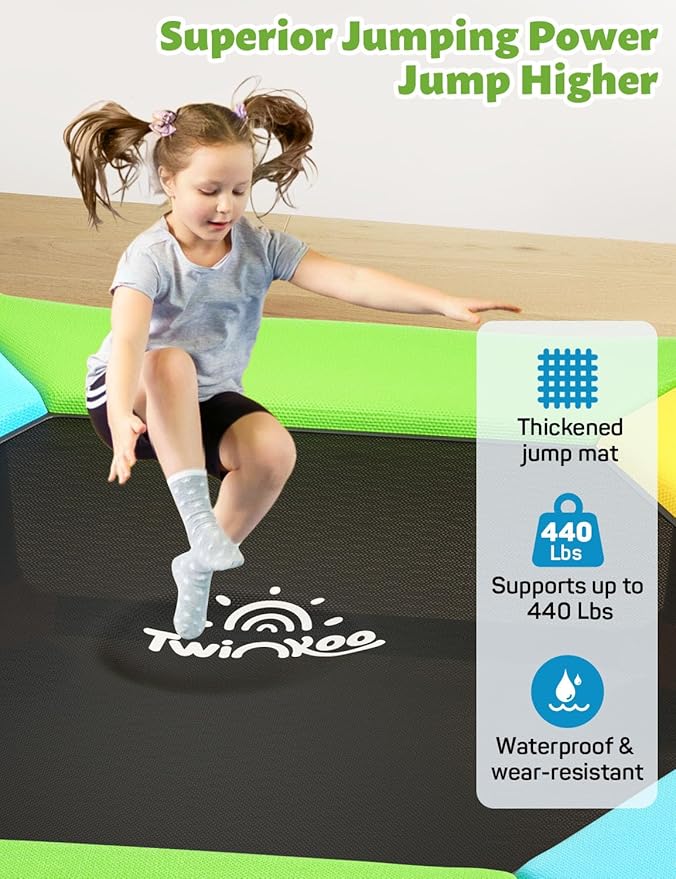 5FT Kids Trampoline with Adjustable Bars, Basketball Hoop & Swing Set
