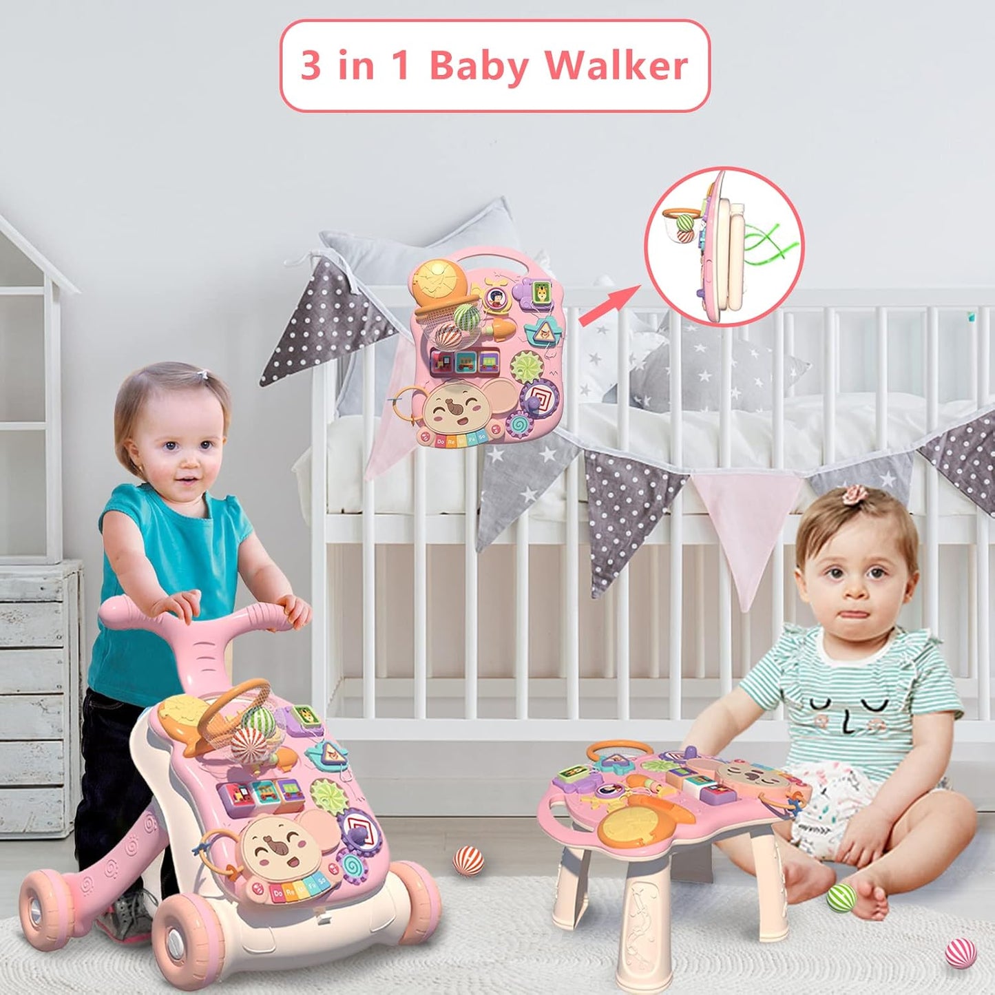 ✨3-in-1 Baby Walker & Activity Center – Adjustable Learning Toy for Toddlers 12+ Months