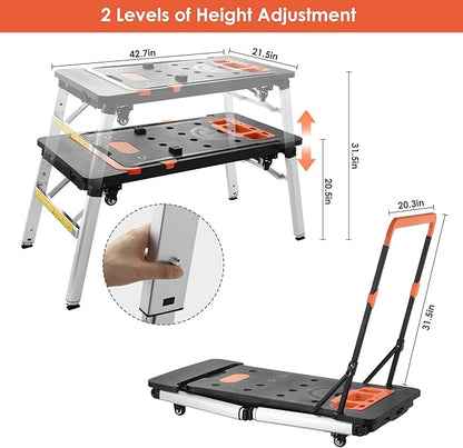 Portable 7-in-1 Workbench & Cart - Fold Flat, Heavy Duty Steel Frame