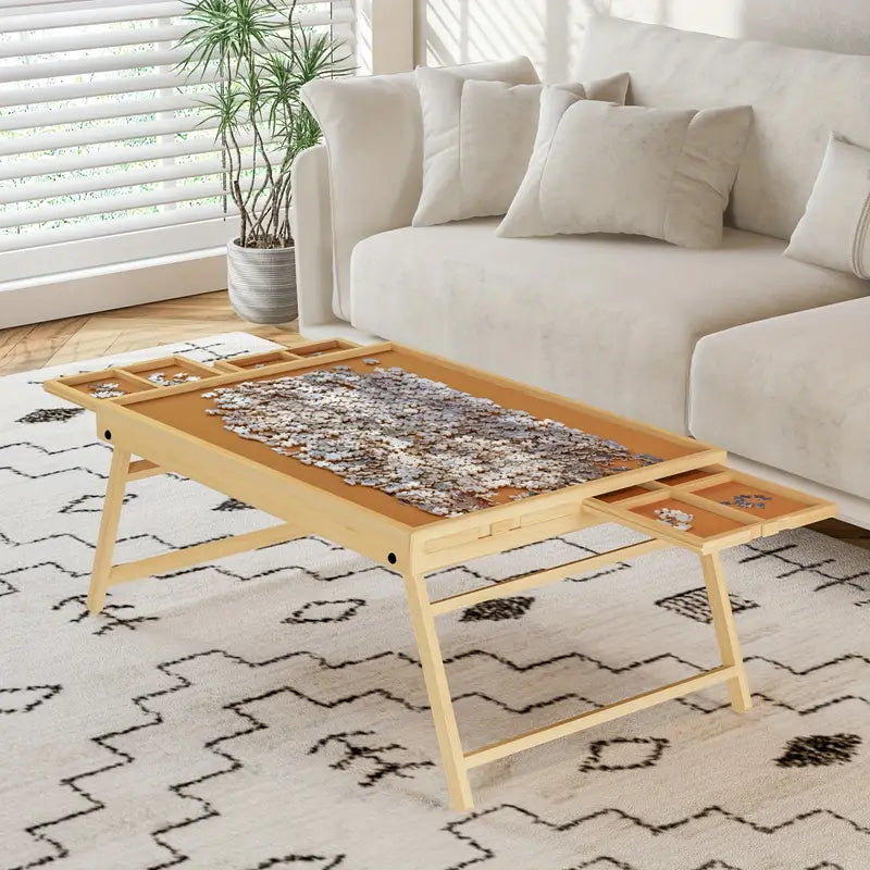 Portable Wooden Puzzle Table with 4 Drawers – Foldable & Organized for 1000-Piece Puzzles, Perfect Gift for Adults