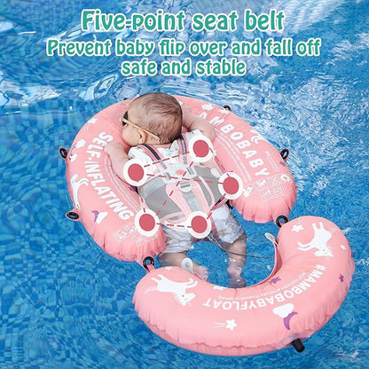 Portable Baby Float with Canopy - 3-in-1 Self-Inflating Pool Float for Infants & Toddlers (3-24 Months, 40lb)
