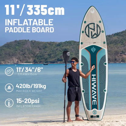 Ultra-Stable Inflatable SUP - 11ft Wood Design, Includes Full Kit