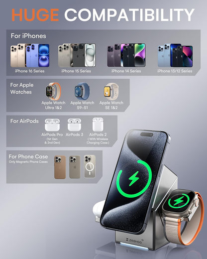 Qi2 Fast Wireless Charger: All-in-One Dock for iPhone, Apple Watch & AirPods