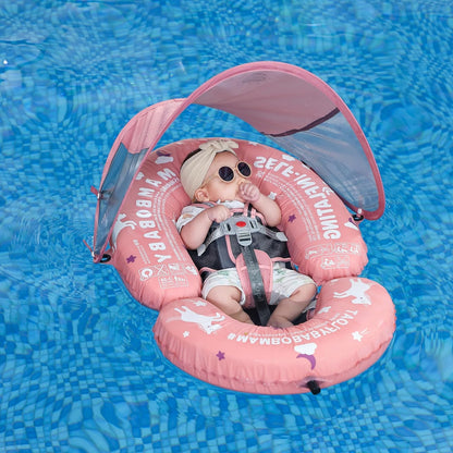Portable Baby Float with Canopy - 3-in-1 Self-Inflating Pool Float for Infants & Toddlers (3-24 Months, 40lb)