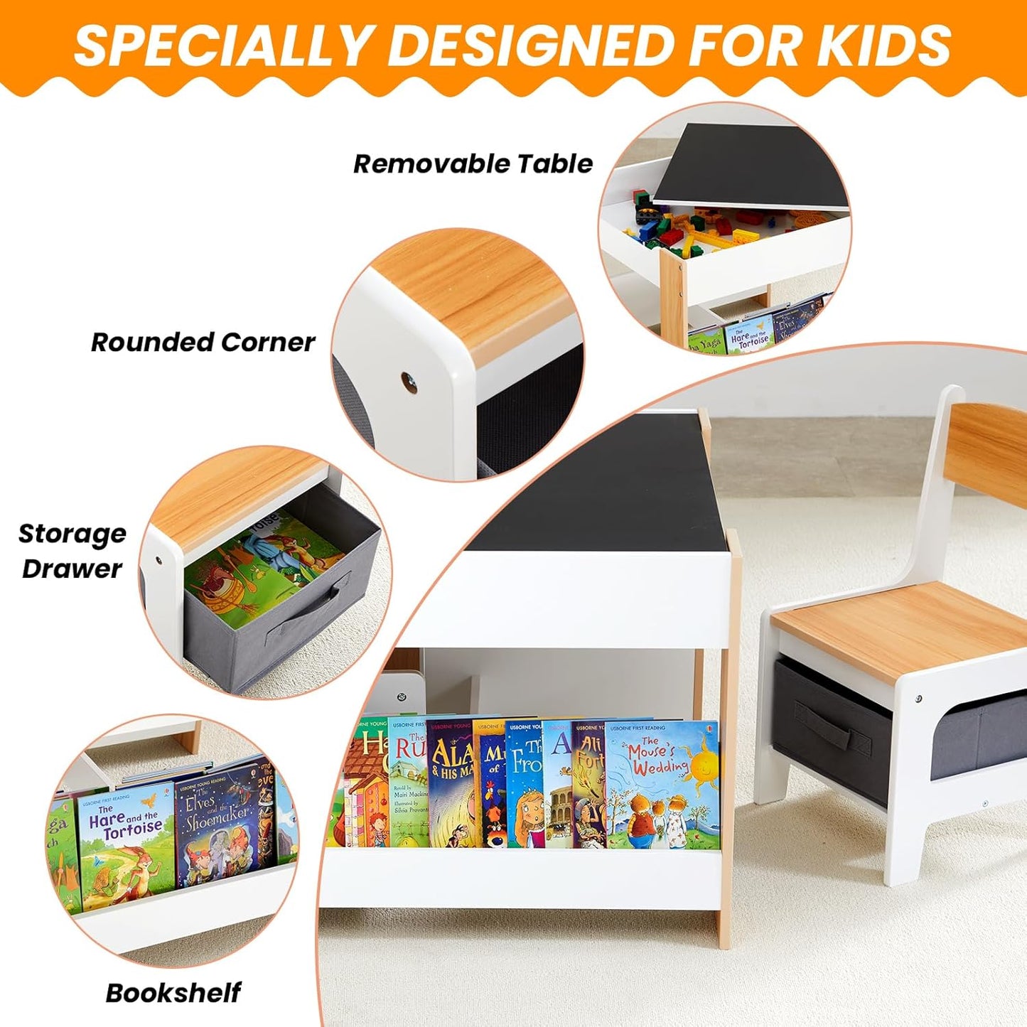 🎈4-in-1 Kids Activity Desk & Chair Set w/ Storage | Reversible Table