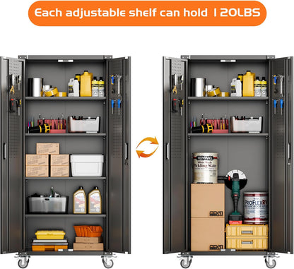 Large Locking Tool Storage on Wheels 🛒🔒 | Adjustable Shelves, 600LBS Capacity