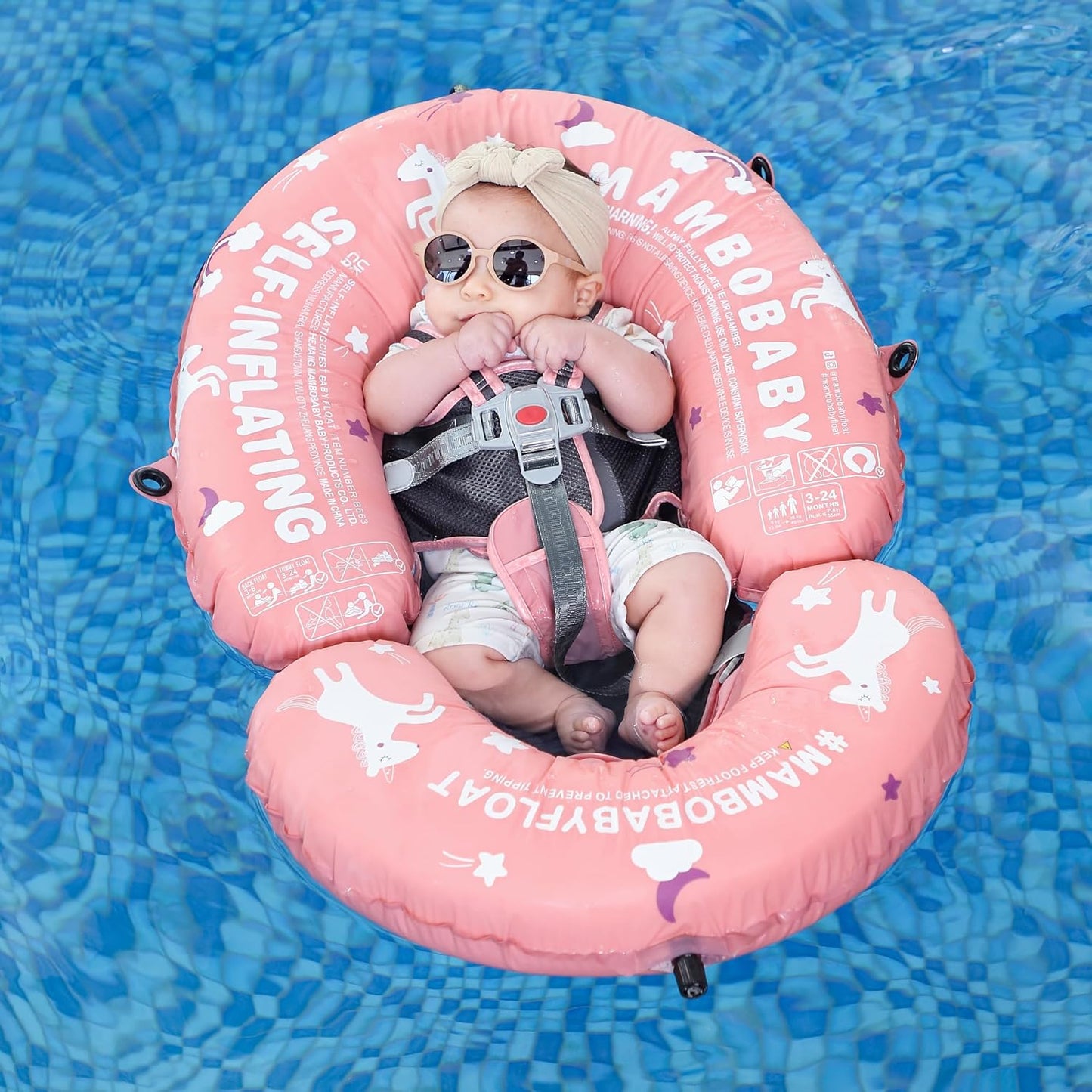 Portable Baby Float with Canopy - 3-in-1 Self-Inflating Pool Float for Infants & Toddlers (3-24 Months, 40lb)