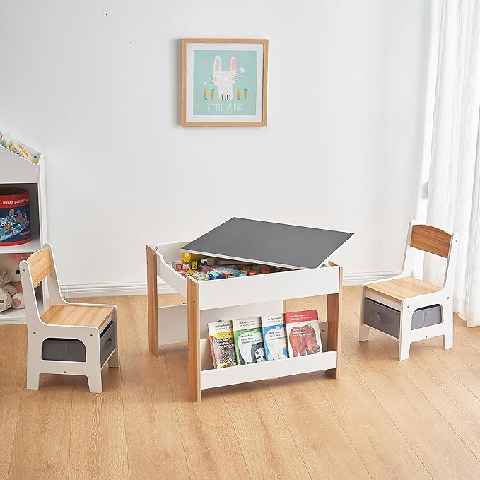 🎈4-in-1 Kids Activity Desk & Chair Set w/ Storage | Reversible Table