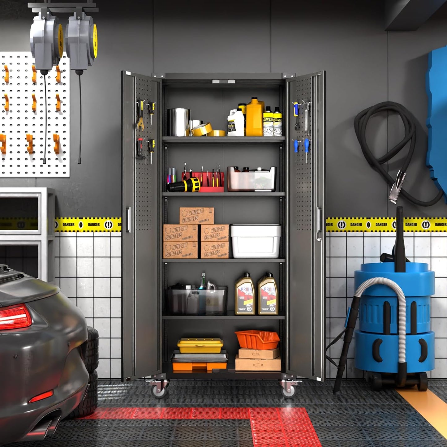 Large Locking Tool Storage on Wheels 🛒🔒 | Adjustable Shelves, 600LBS Capacity
