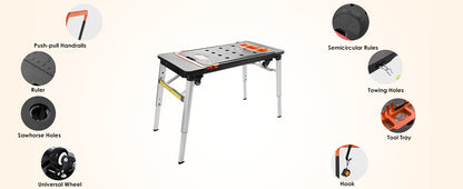 Portable 7-in-1 Workbench & Cart - Fold Flat, Heavy Duty Steel Frame