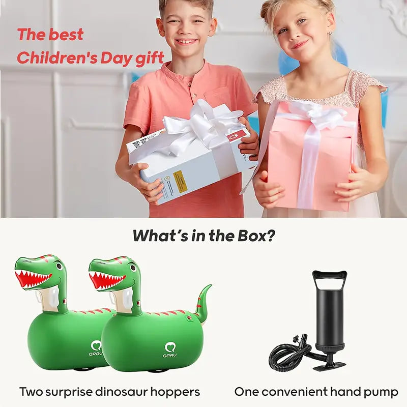 2-Pack Giant Inflatable Dinosaur Hoppers for Kids – Bounce, Play & Roar! Includes Hand Pump