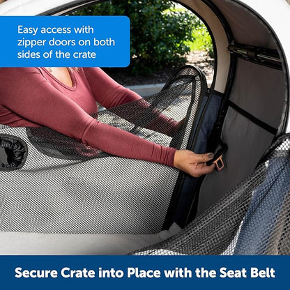Portable Dog Car Crate | Foldable Carrier with Seatbelt Security