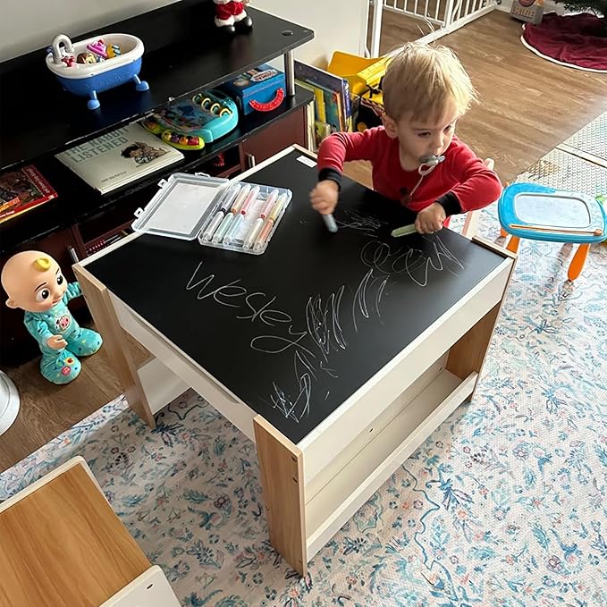 🎈4-in-1 Kids Activity Desk & Chair Set w/ Storage | Reversible Table