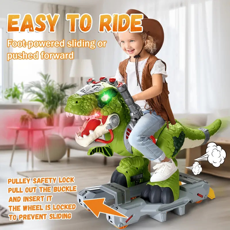 Interactive Dinosaur Ride On Toy with Lights, Sound & Smoke - Ages 3-6 (110 lbs)