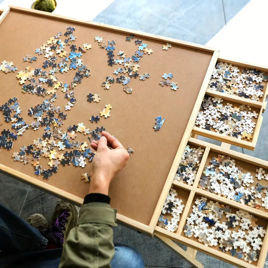 Portable Wooden Puzzle Table with 4 Drawers – Foldable & Organized for 1000-Piece Puzzles, Perfect Gift for Adults